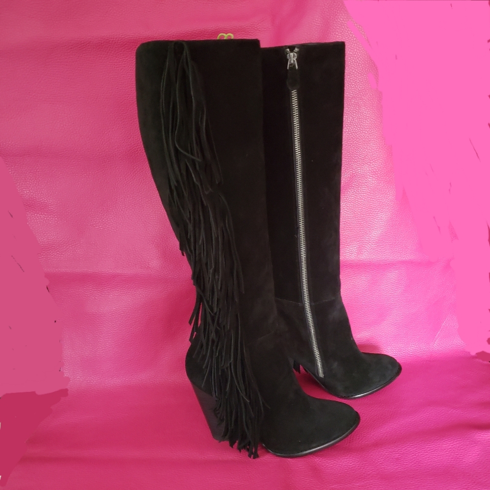 Mia Limited Edition Knight Fringe Knee Boots in Black Suede - Women's size 6.5 B